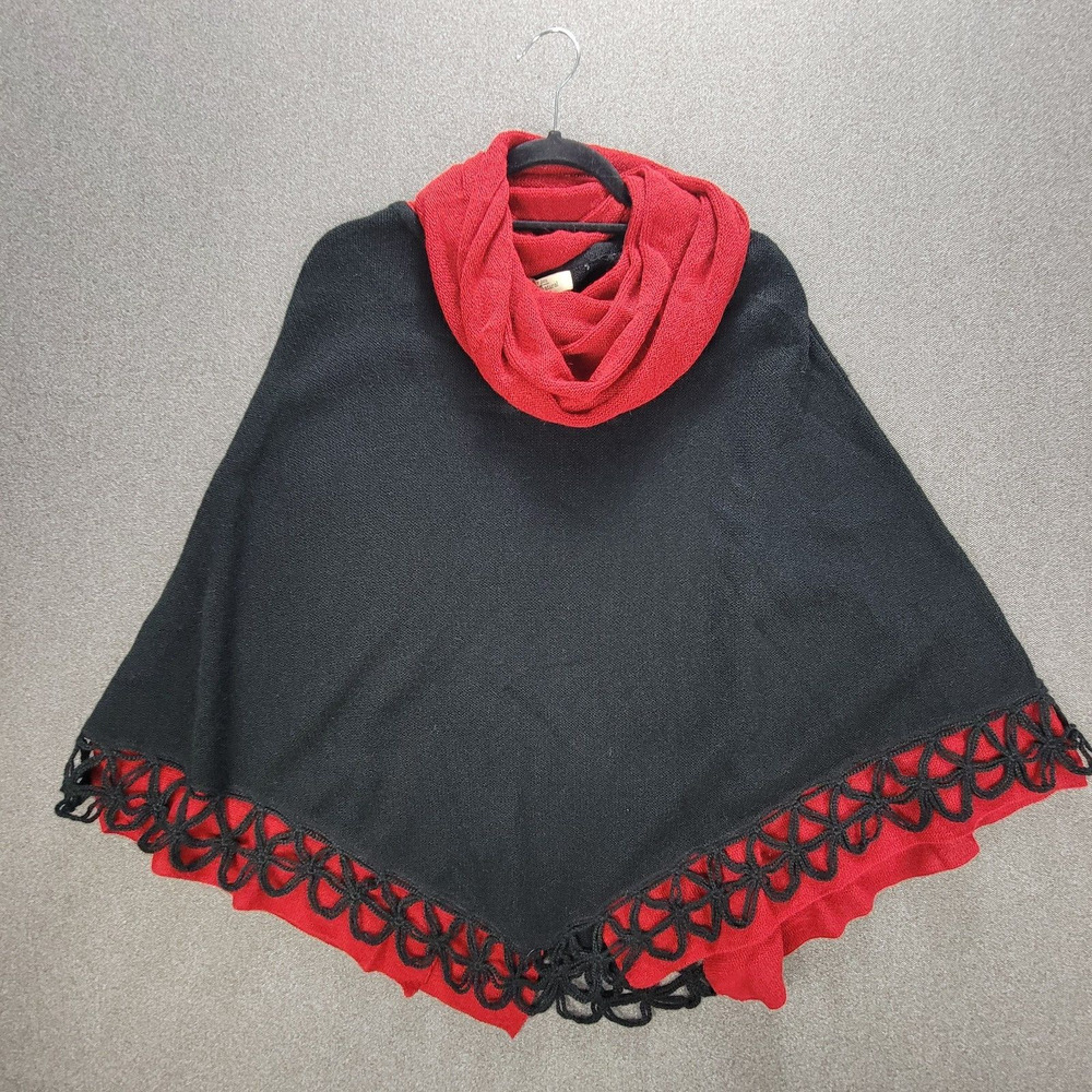 Simply Natural Designs Black Red Baby Alpaca Petra Crochet Poncho Peru